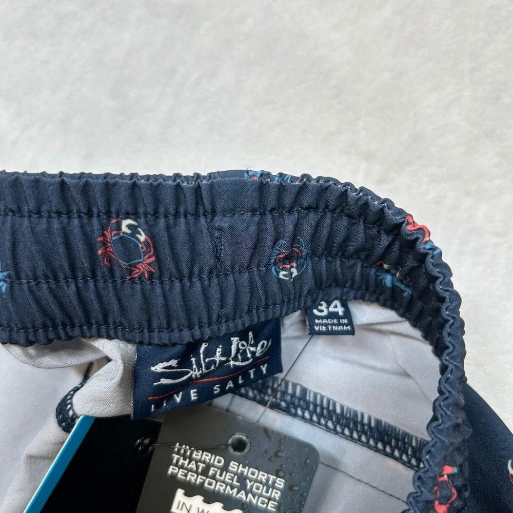 Salt‎ Life Get Crabby Performance Walk Shorts Mens 34 Navy Blue Drawstring NEW